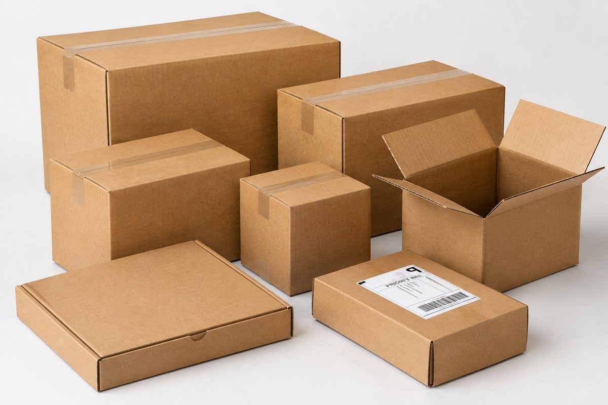 Custom corrugated shipping boxes in assorted sizes manufactured by Elite Pack Labs